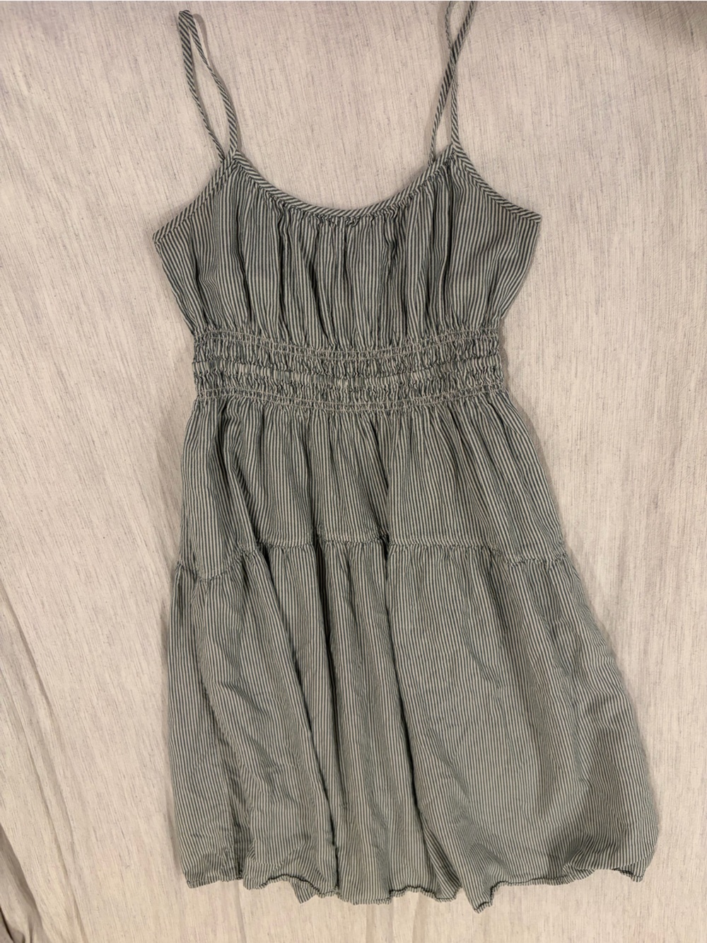 Green and white striped midi dress